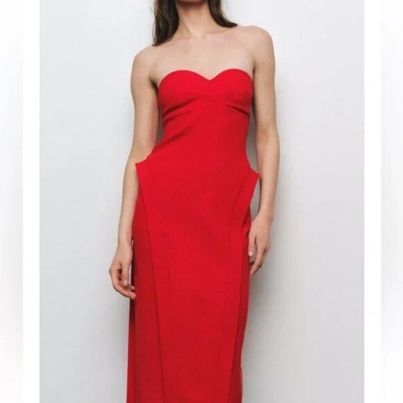 ZARA SWEETHEART NECKLINE MIDI DRESS